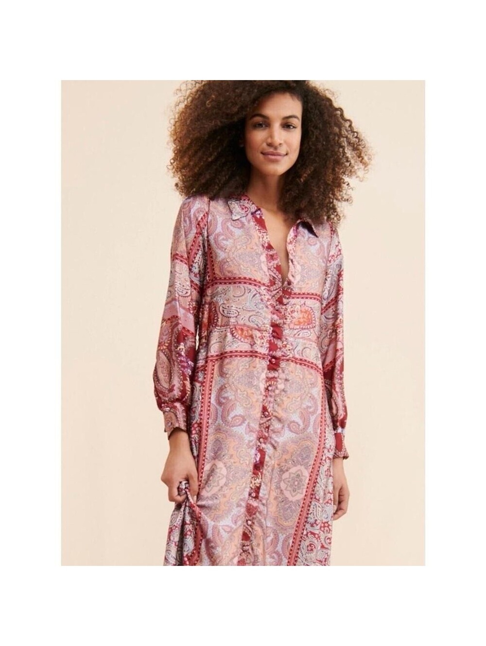 BTFL life Boho Paisley Maxi Dress button up womens size small fairy Cottagecore